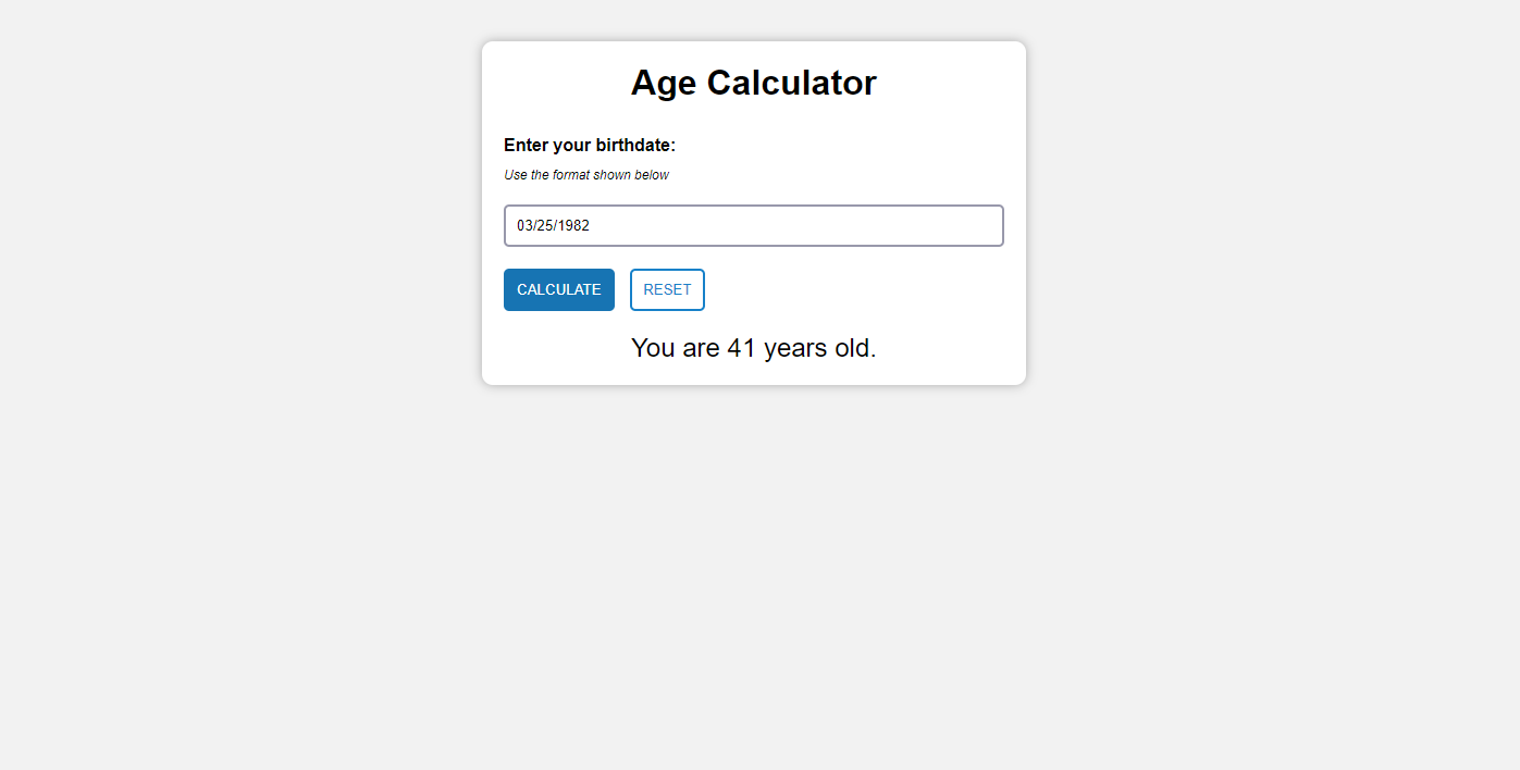 screenshot of age calculator page