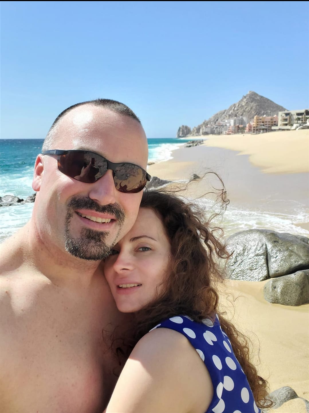 me and my wife on the beach