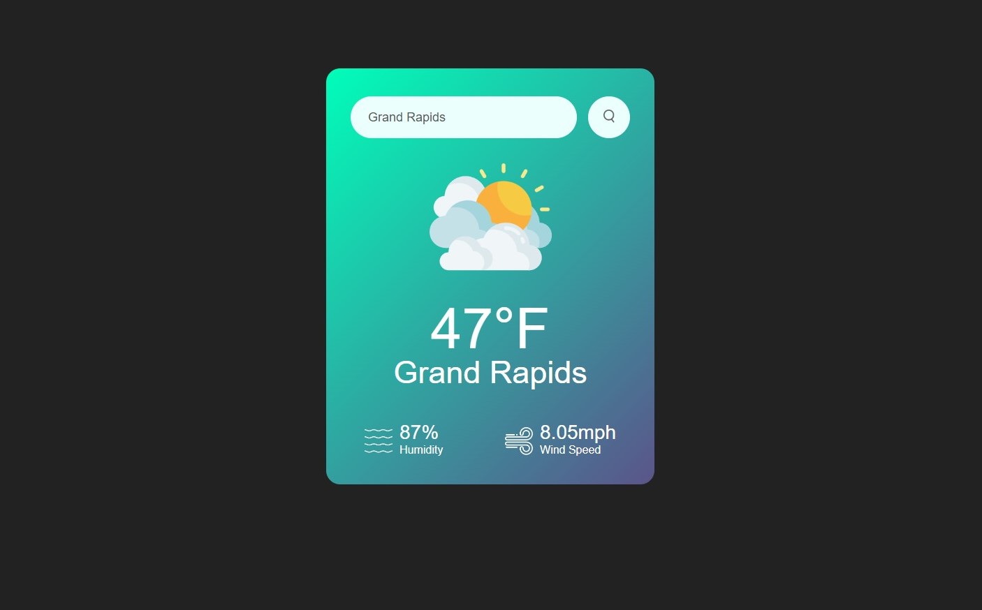 screenshot of weather app page